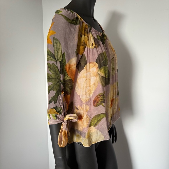 🪽 Silk Blend | Cherish Italy Floral Sheer Blouse (S) – Boho Romantic - Picture 5 of 6